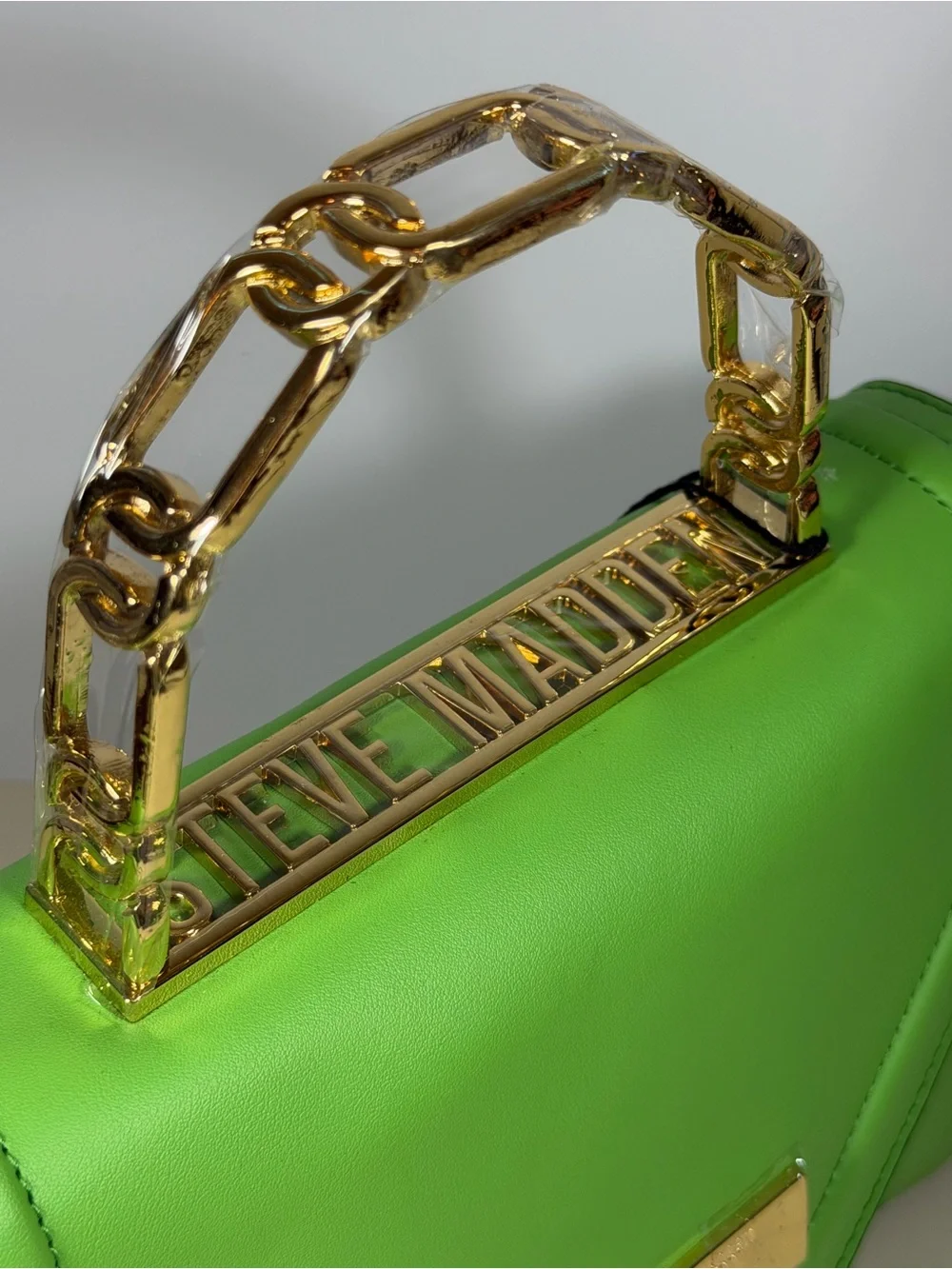 Steve Madden Lime Green Leather Crossbody Satchel with Gold Handle